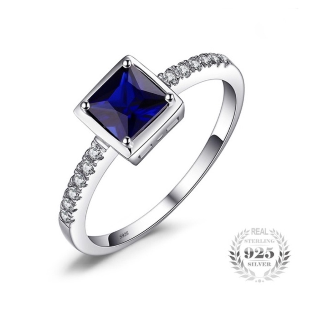 0.81ct Princess Cut Blue Sapphire - 925 Ring - Picture 1 of 4